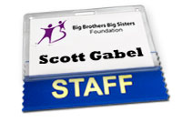 Badge holder with printed insert and stock imprinted badge ribbon.