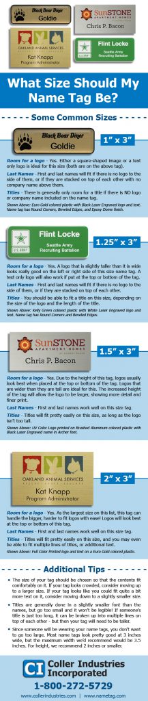 name tag size infographic for text names and titles and logos