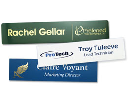 Three name plate examples; engraved and UV color printed logos.