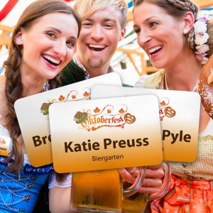 Oktoberfest fall festival and multiple conference name tags.