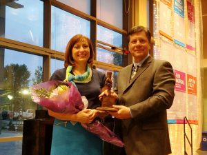 2016 Granite Education Foundation award dinner Gary Coller and recipient Lisa Foster.